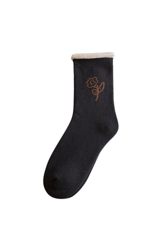 Women's Crew Socks Floral Print Rolled Trim Socks Thermal Warm Classic Leisure Holiday Hosiery