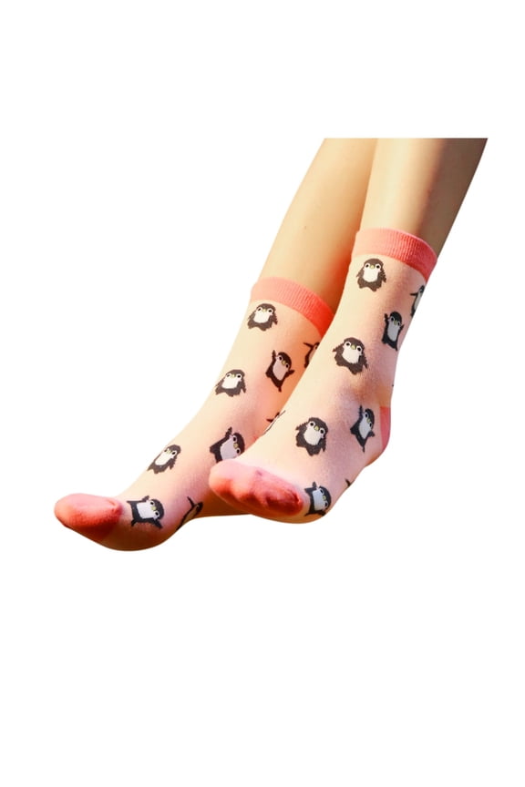 Women's Crew Socks Full Cute Penguin Print Socks Color Block Soft Novelty Holiday Casual Hosiery
