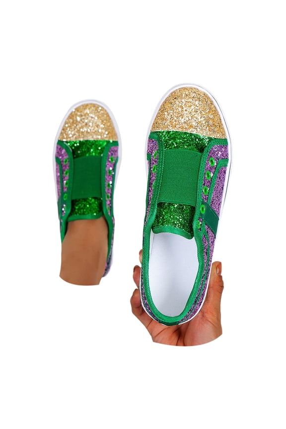 Women's Low-Top Sneakers Sequined Color Block Casual Shoes Sparkly Stylish Elegant Party Footwear
