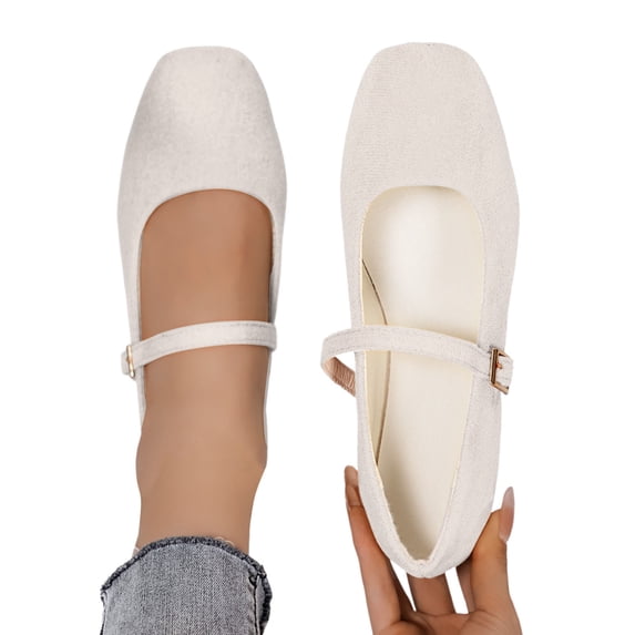 Yuanlong Women's Mary Jane Shoes Breathable Non Flat Sole Single Strap Square Toe Comfort Ballet Casual Shoes