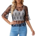 thumbnail image 1 of Yuanlong Women's Mesh Tshirts Round Neck Elbow-Length Sleeve Breathable Tees Solid Color Slim Fit Elegant Holiday Tee Tops, 1 of 4