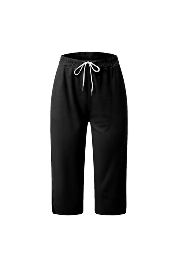 Women's Pants High Waist Drawstring With Pockets Trousers Side Slit Solid Color Loose Fit Minimalist Holiday Bottoms