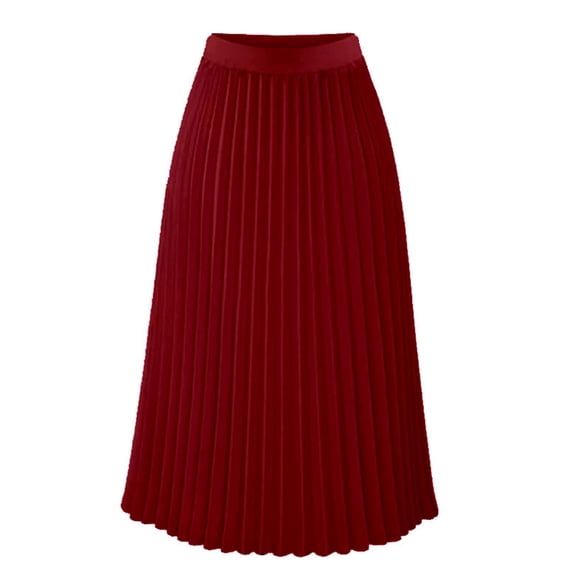 Yuanlong Women's Pleated Skirts High Waist Mid Length A Line Swing Skirt Solid Color Minimalist Holiday Casual Bottoms