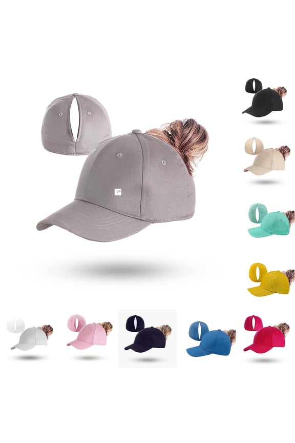 Women's Ponytail Hat Baseball Cap Solid Color Curved Brim Sun Hat Minimalist Running Tennis Headwear