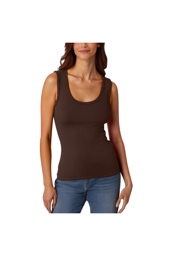 Women's Ribbed Tank Tops U-Neck Sleeveless Sleeveless Summer Tees Solid Color Basic Stretchy Minimalist Holiday Tanks