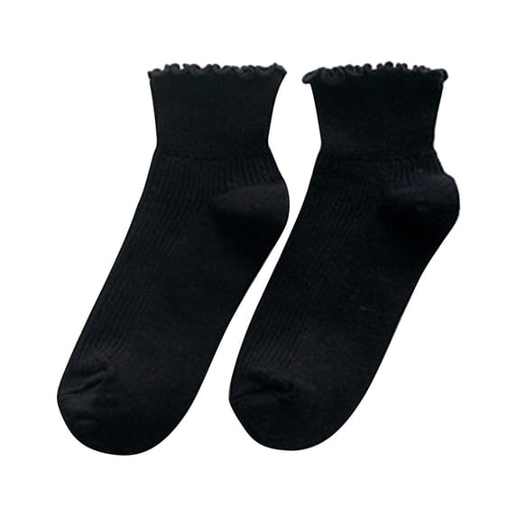 Yuanlong Women's Ruffle Boat Socks Ribbed Solid Color Ankle Socks Basic Versatile Holiday Casual Hosiery
