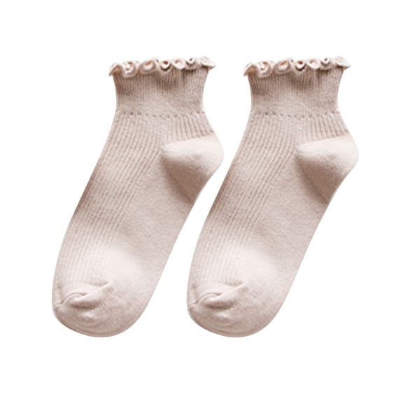 Yuanlong Women's Ruffle Boat Socks Ribbed Solid Color Ankle Socks Basic Versatile Holiday Casual Hosiery