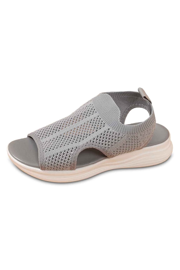 Women's Sandals Cutout Fish Mouth Solid Color Flat Sole Sandals Breathable Mesh Upper Walkig Shoes