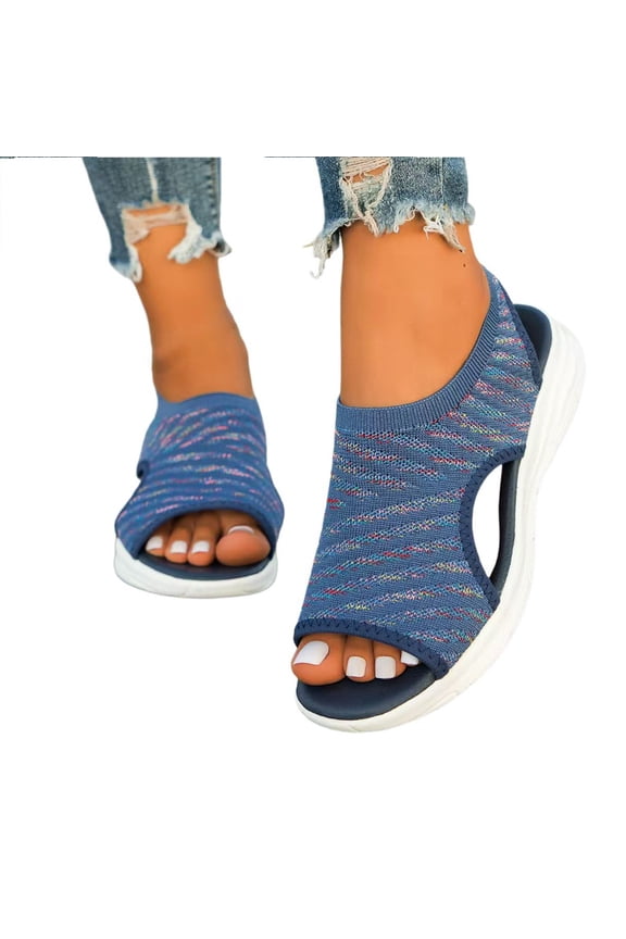 Women's Sandals Open Peep Toe Platform Slide Sandals Retro Printed Fabric Upper Casual Walking Summer Beach Footwear