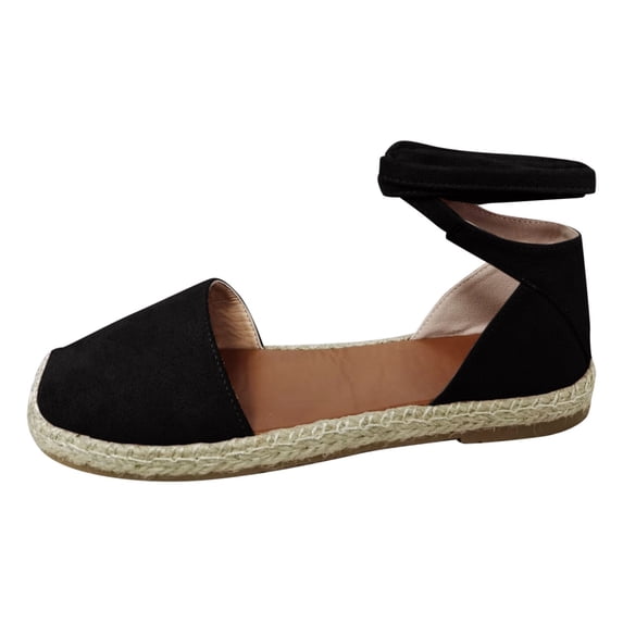 Yuanlong Women's Sandals Square Closed Toe Espadrille Flats Sole Sandals Lace Up Tie Ankle Strap Casual Outdoor Summer Shoes
