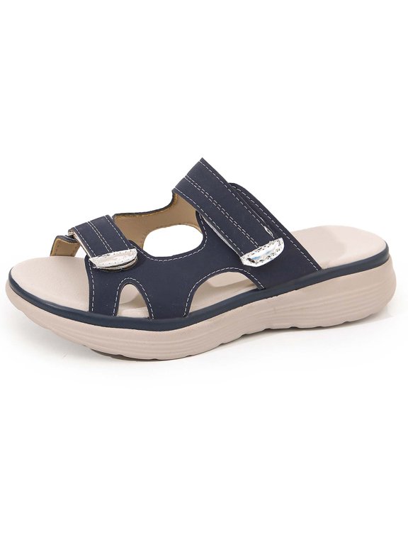Women's Sandals Two Hook And Loop Wedge Slide Sandals Open Toe Platform Non Slip Casual Stylish Summer Beach Slides