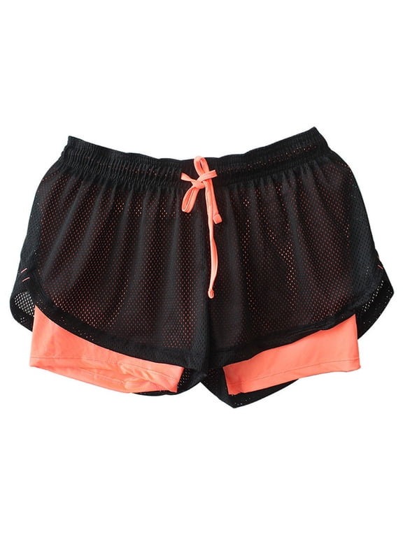 Women's Sports Shorts Mesh Solid Color Double Layer Shorts Elastic Waist Drawstring Basic Outdoor Fitness Bottoms