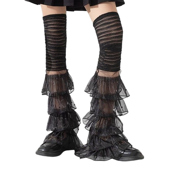 Yuanlong Women's Stackable Socks Lace Trimmed Color Block Over-the-Knee Sock Lightweight Cute And Cool Y2K Style Hosiery