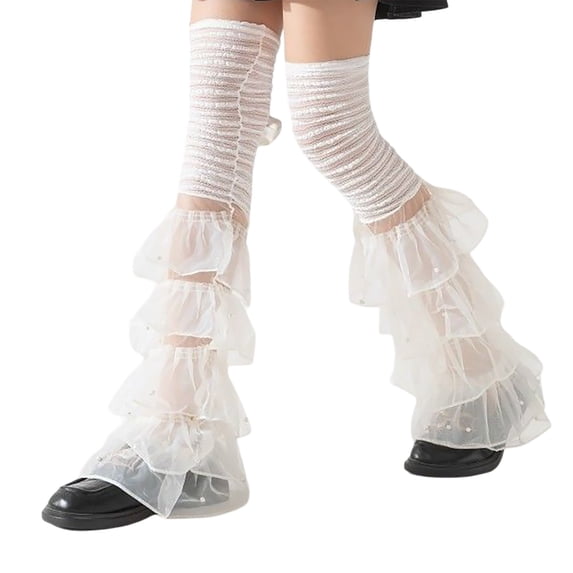 Yuanlong Women's Stackable Socks Lace Trimmed Color Block Over-the-Knee Sock Lightweight Cute And Cool Y2K Style Hosiery