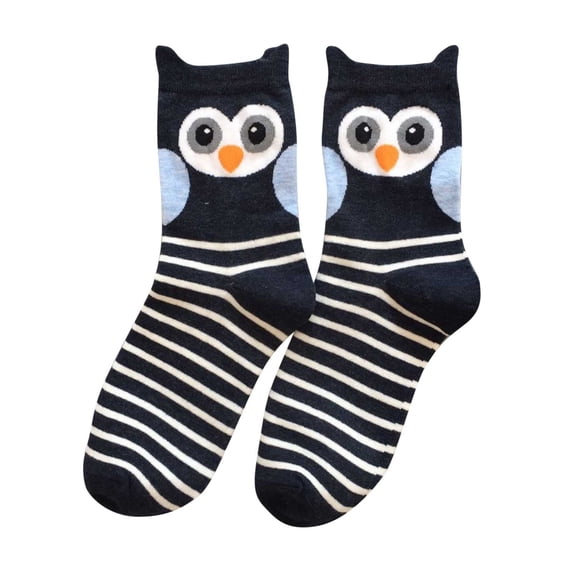 Yuanlong Women's Striped Crew Socks Owl 3D Design Winter Socks Soft Stretchy Stylish Minimalist Holiday Hosiery