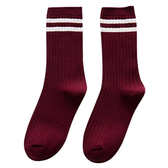 Yuanlong Women's Striped Crew Socks Solid Color Socks Breathable Minimalist Running Hiking Sports Hosiery