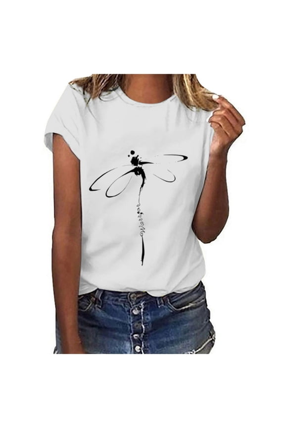 Women's T Shirts Crew Neck Short Sleeve Dragonfly Graphic Tees Casual Comfortable Versatile Basic Stylish Tops