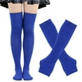 thumbnail image 1 of Yuanlong Women's Thigh-High Socks Solid Color Knit Socks With Hand Covers Stretchy Holiday Hosiery, 1 of 3