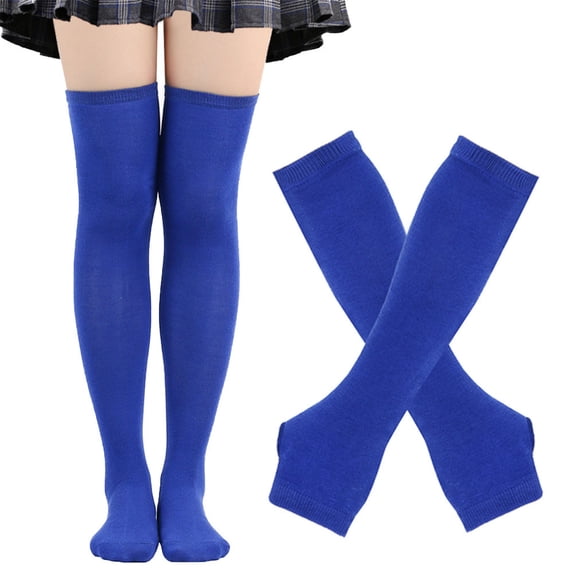 Yuanlong Women's Thigh-High Socks Solid Color Knit Socks With Hand Covers Stretchy Holiday Hosiery
