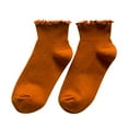 thumbnail image 1 of Yuanlong Women's Vertical Stripe Socks Above-Ankle Ruffle Edge Sock Solid Color Classic Versatile Vacation Hosiery, 1 of 3