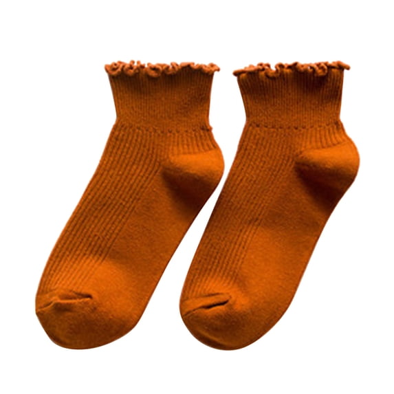 Yuanlong Women's Vertical Stripe Socks Above-Ankle Ruffle Edge Sock Solid Color Classic Versatile Vacation Hosiery