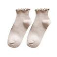 thumbnail image 1 of Yuanlong Women's Vertical Stripe Socks Above-Ankle Ruffle Edge Sock Solid Color Classic Versatile Vacation Hosiery, 1 of 7