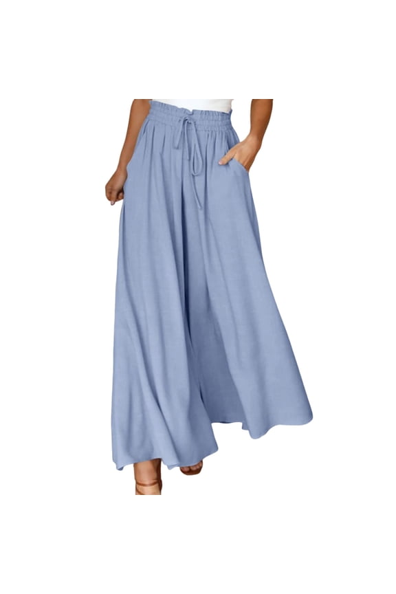 Women's Wide-Leg Skort High Waisted Drawstring Pocketed Skirt Pants Solid Color Drapey Breathable Boho Beach Bottoms