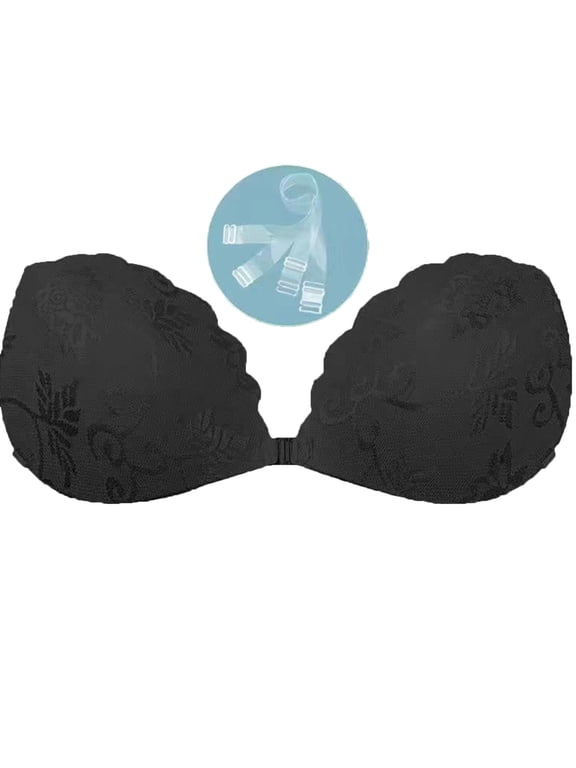 Womens Adhesive Strapless Bra Floral Print Push Up Fixed Padding Backless Bra Seamless Wireless Invisible Comfort Bra