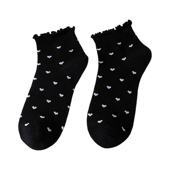 Yuanlong Womens Ankle Socks Heart Print Ruffled Trim Short Socks Summer Spring Wear Lightweight Comfortable Low-Cut Socks