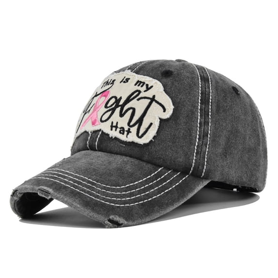Yuanlong Womens Baseball Cap Cancer Awareness Ribbon Print Distressed Washed Ripped Dad Hat Outdoor Headwear
