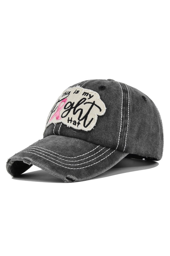 Womens Baseball Cap Cancer Awareness Ribbon Print Distressed Washed Ripped Dad Hat Outdoor Headwear