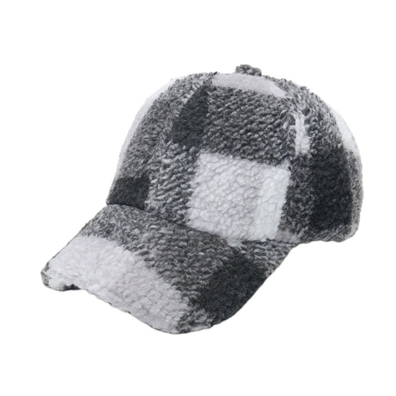 Yuanlong Womens Baseball Cap Plaid Pluffy Warm Winter Hat Adjustable Windproof Retro Casual Outdoor Stylish Headwear