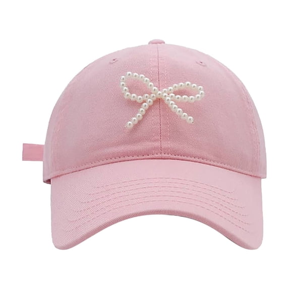 Yuanlong Womens Baseball Hat Pearl Bow Embellished Soft Sun Cap Sweet Trendy Style Daily Casual Street Dating Headwear
