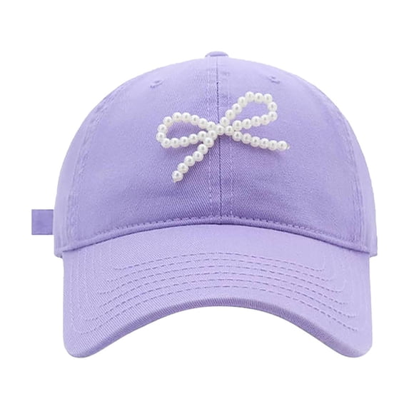 Yuanlong Womens Baseball Hat Pearl Bow Embellished Soft Sun Cap Sweet Trendy Style Daily Casual Street Dating Headwear
