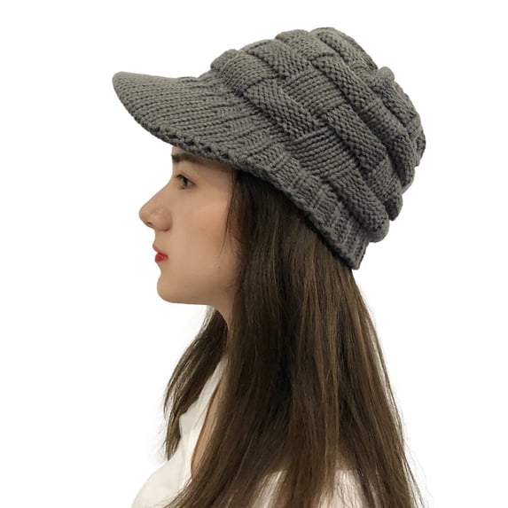 Yuanlong Womens Beanie Hat Cable Knit Visor Hat Curved Brim Thermal Winter Slouchy Windproof Driving Riding Outdoor Headwear