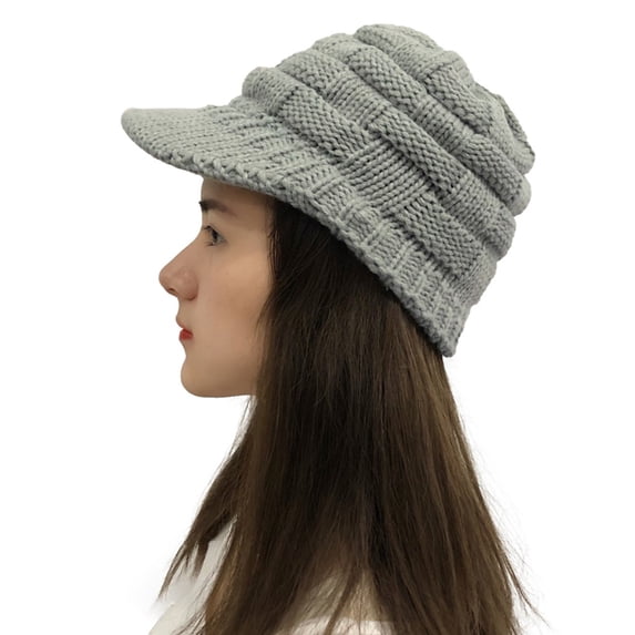 Yuanlong Womens Beanie Hat Cable Knit Visor Hat Curved Brim Thermal Winter Slouchy Windproof Driving Riding Outdoor Headwear