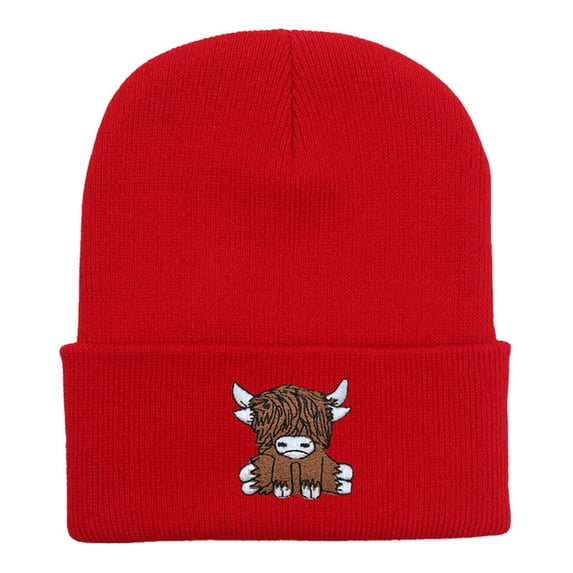 Yuanlong Womens Beanie Hat Cute Highland Cow Print Warm Stretchy Knit Skull Cap Winter Casual Daily Outdoor Headwear