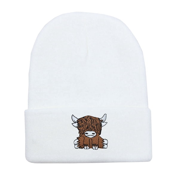 Yuanlong Womens Beanie Hat Cute Highland Cow Print Warm Stretchy Knit Skull Cap Winter Casual Daily Outdoor Headwear