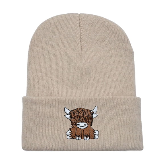 Yuanlong Womens Beanie Hat Cute Highland Cow Print Warm Stretchy Knit Skull Cap Winter Casual Daily Outdoor Headwear