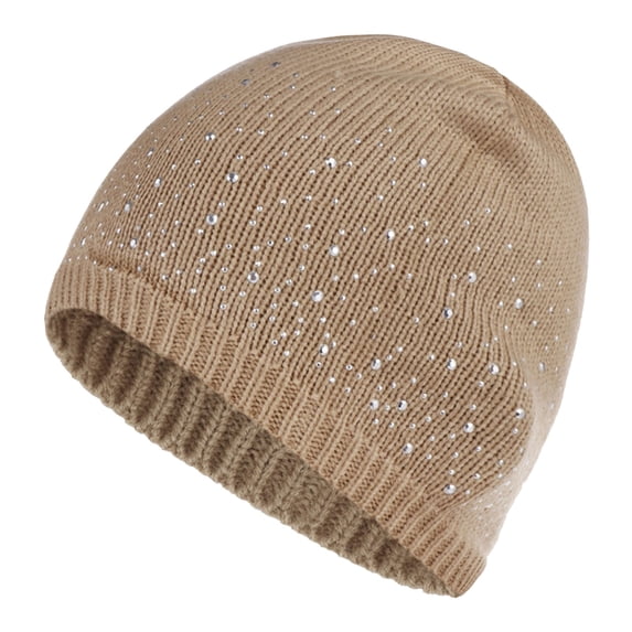 Yuanlong Womens Beanie Hat Rhinestone Decor Winter Warm Plain Skull Cap Soft Stretchy Windproof Minimal Casual Outdoor Headwear