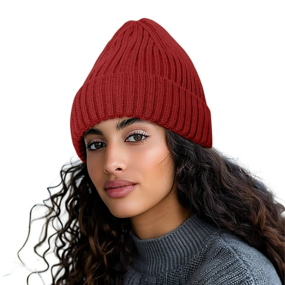Yuanlong Womens Beanies Winter Solid Color Thick Ribbed Knitted Beanie Hats Daily Minimalist Wear Thermal Cold-Proof Cap