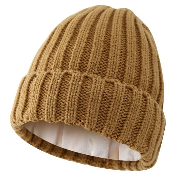 Yuanlong Womens Beanies Winter Solid Color Thick Ribbed Knitted Textured Beanie Hats Adult Streetwear Warm Cold-Proof Cap