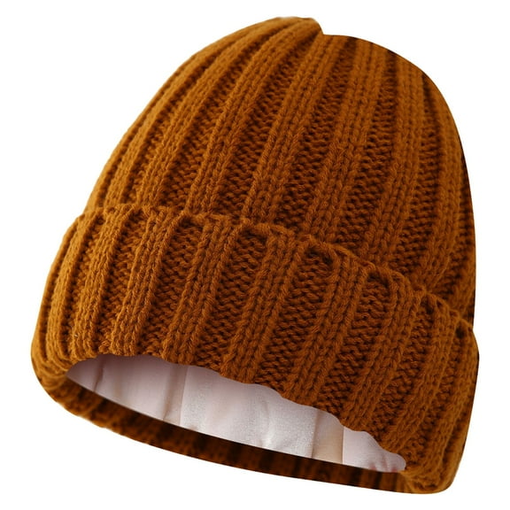 Yuanlong Womens Beanies Winter Solid Color Thick Ribbed Knitted Textured Beanie Hats Adult Streetwear Warm Cold-Proof Cap