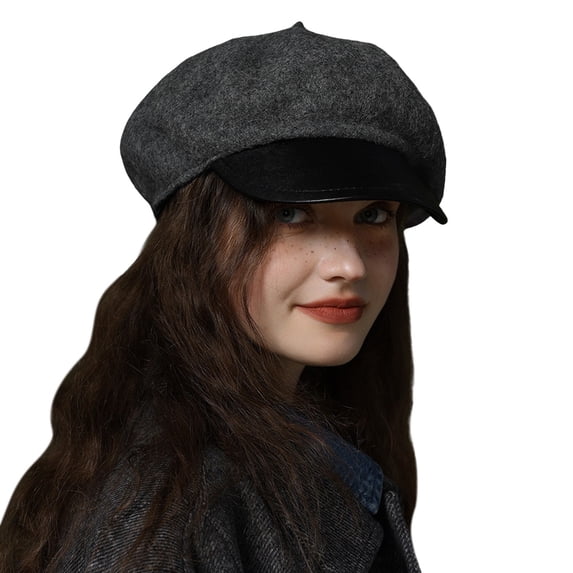 Yuanlong Womens Beret Hat Vintage Plush Warm Newsboy Cap Curved Brim Fall Winter Windproof Elegant Casual Street Headwear