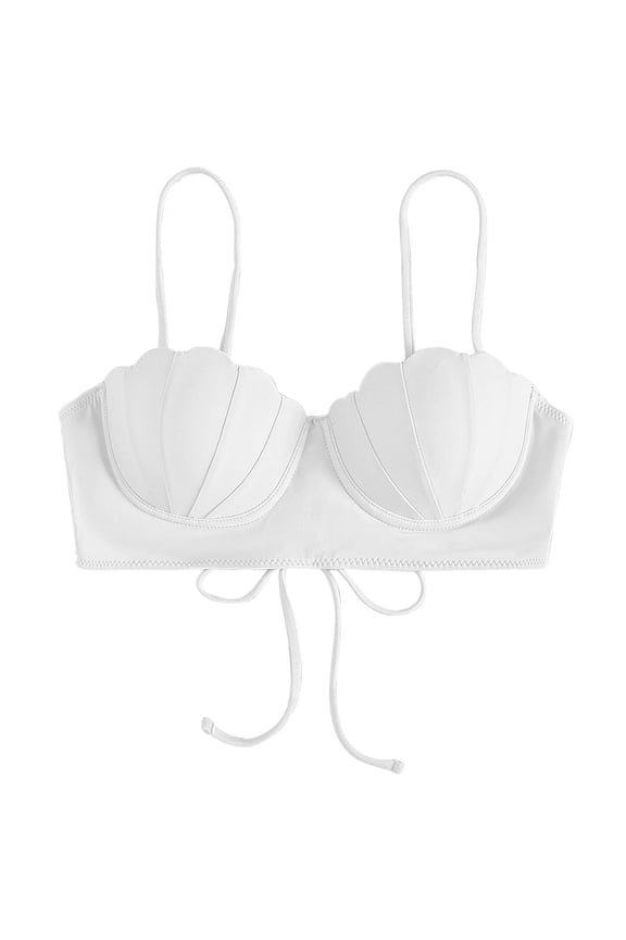Womens Bikini Top Seashell Shape Push Up Adjustable Tie Back Bathing Suit Tops With Underwire Swim Tops