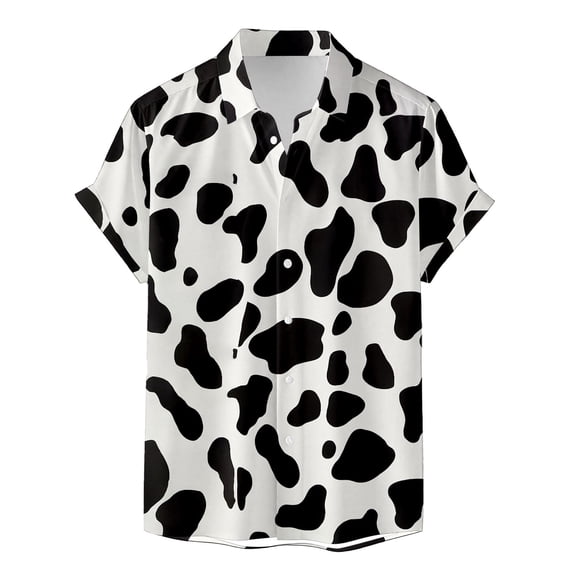 Yuanlong Womens Blouse Black White Cow Pattern Short Sleeve Lapel Collar Shirts Cute Relaxed Summer Daily Tops For Ladies