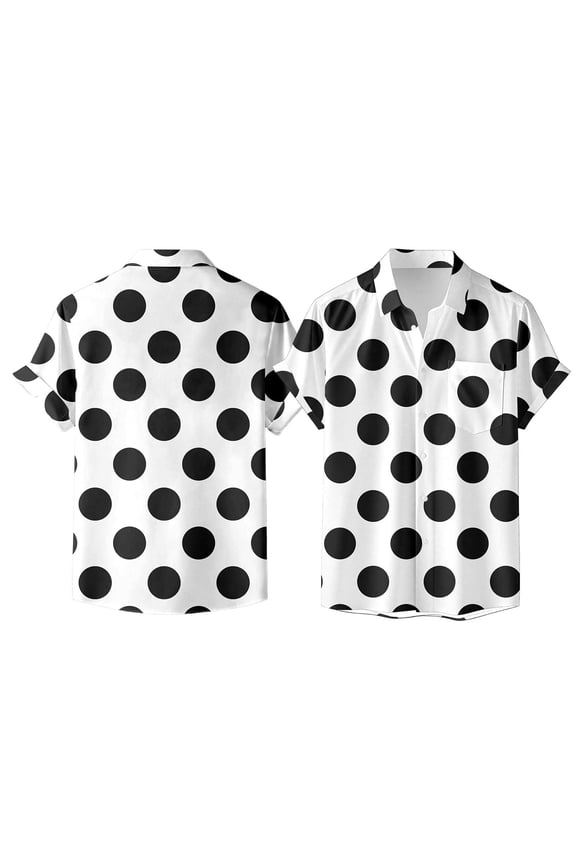 Womens Blouse Black White Polka Dot Short Sleeve Collar Button-Down Shirts Chic Spring Summer Date Tops For Lady