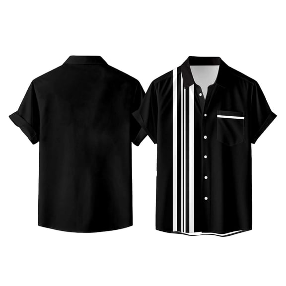 Yuanlong Womens Blouse Black White Vertical Stripe Short Sleeve Lapel Collar Shirts Slim For Summer Daily Button-Down Tops