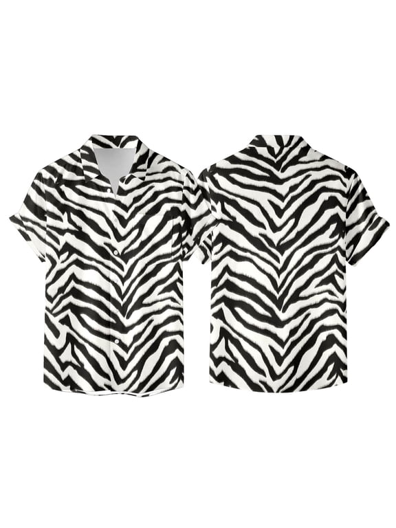 Womens Blouse Black White Zebra Print Short Sleeve Lapel Collar Shirts Fashion Casual Summer Cool Holiday Tops