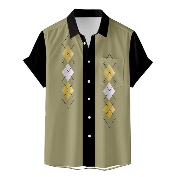 Yuanlong Womens Blouse Green & Black Plaid Pattern Short Sleeve Lapel Collar Shirts Summer Lightweight Loose Fashion Tops